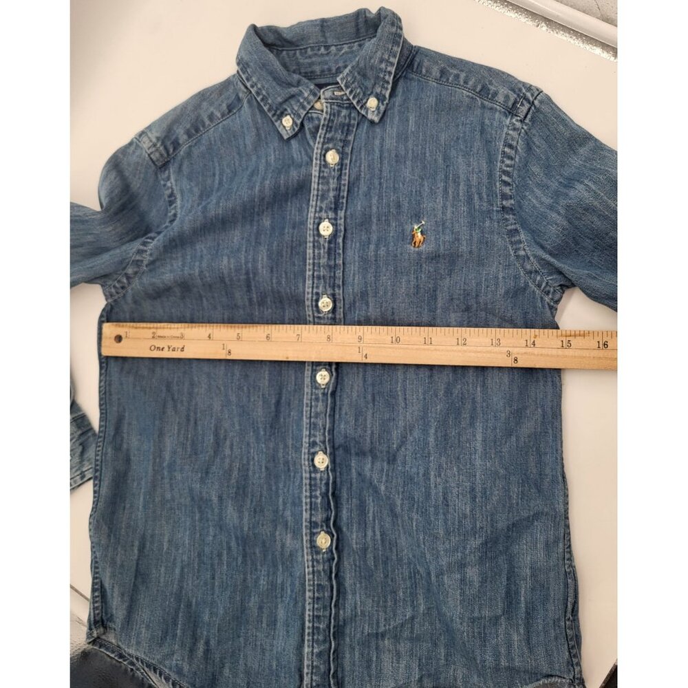 POLO RALPH LAUREN Boy's S (8) Blue Chambray Button Down Shirt Flesh Pony Preppy - Picture 4 of 5